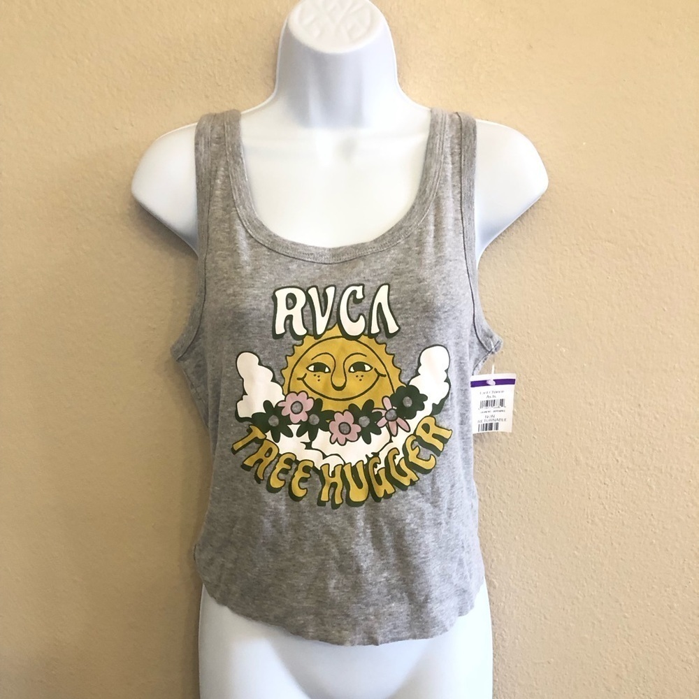 RVCA Sun Treehugger Graphic Crop Tank Top Nature Boho Casual Size L